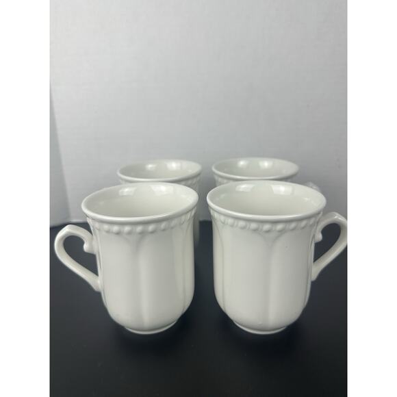 Churchill England White Coffee Mugs Fine China W/ Embossed Arch Design Set Of 4 - Picture 1 of 5